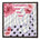 A square silk scarf featuring a modern abstract pattern with pink watercolor roses, pink and white stripes, lavender polka dots, and gray wavy lines, finished with a dark brown border.