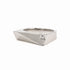 A silver geometric ring with a small square clear gemstone, shown on a plain white background.