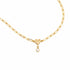 A gold paperclip chain bracelet featuring a small gold heart pendant with a teardrop-shaped pearl dangle, shown on a plain white background.