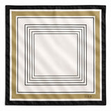 A square silk scarf featuring a geometric border design with concentric double-line frames in black, white, olive-gold, and black. The brand name 'CIER' is printed in black at the bottom right corner.