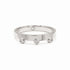 One slim silver ring, featuring three lab-grown diamonds, against a white background.