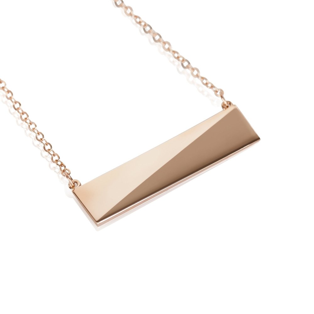 Rose gold plated brass necklace displayed on a clean white background.
