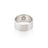 A cyclical thick ring made of sterling silver with a hexagonal center embellishment, displayed on a white background.