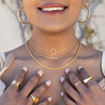 This sleek Paperclip Chain Necklace is crafted from sterling silver with 14K Gold Vermeil for an elegant, polished look that is sure to turn heads. The length of the necklace can be adjusted to fit any neckline, and its strong construction ensures lasting quality. Pair with the Flex necklace or the Cyclical Choker to create the perfect layering look. 